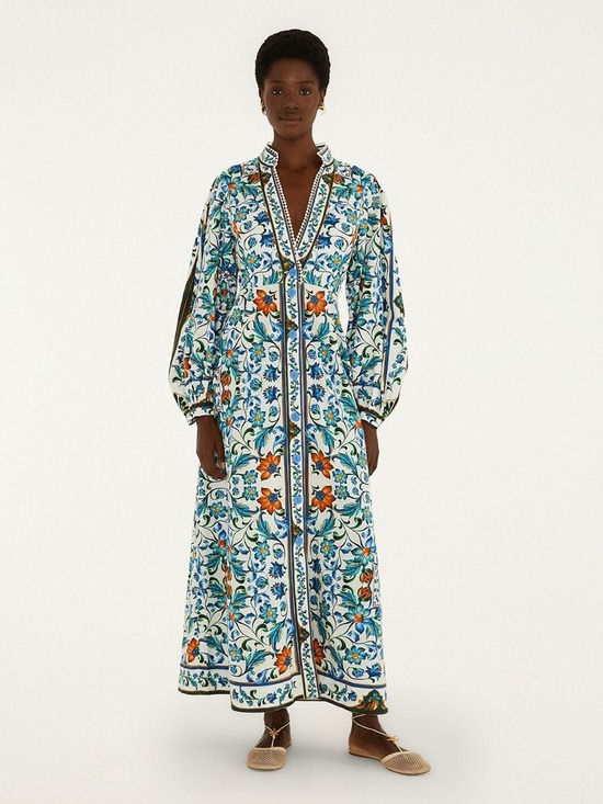 FARM Rio Dresses & Skirts - Farm Rio Off-White Flora Tile Maxi Dress